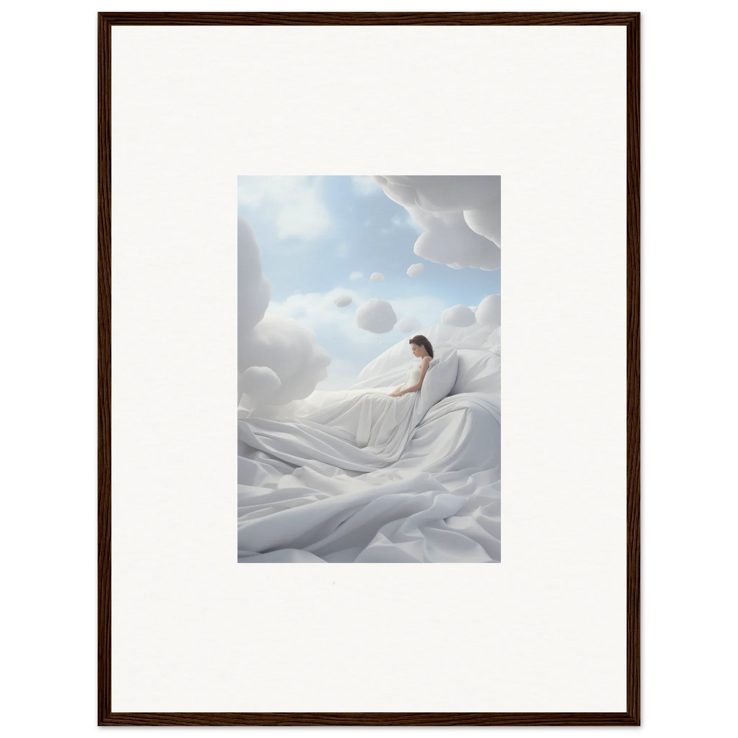 Framed wall art of a person on white fabric, perfect for Cotton Dream room decor