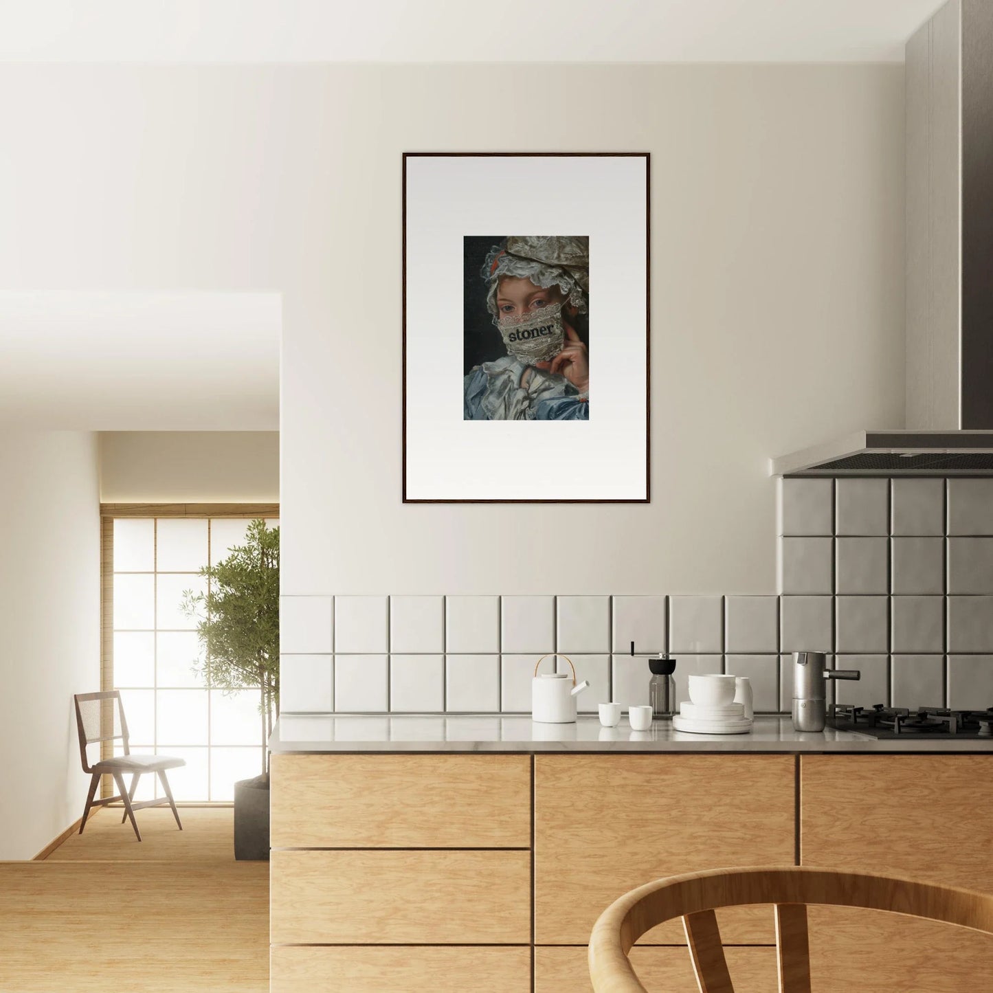 Framed wall art of a partially obscured face, perfect for Metamorphose Bliss room decor