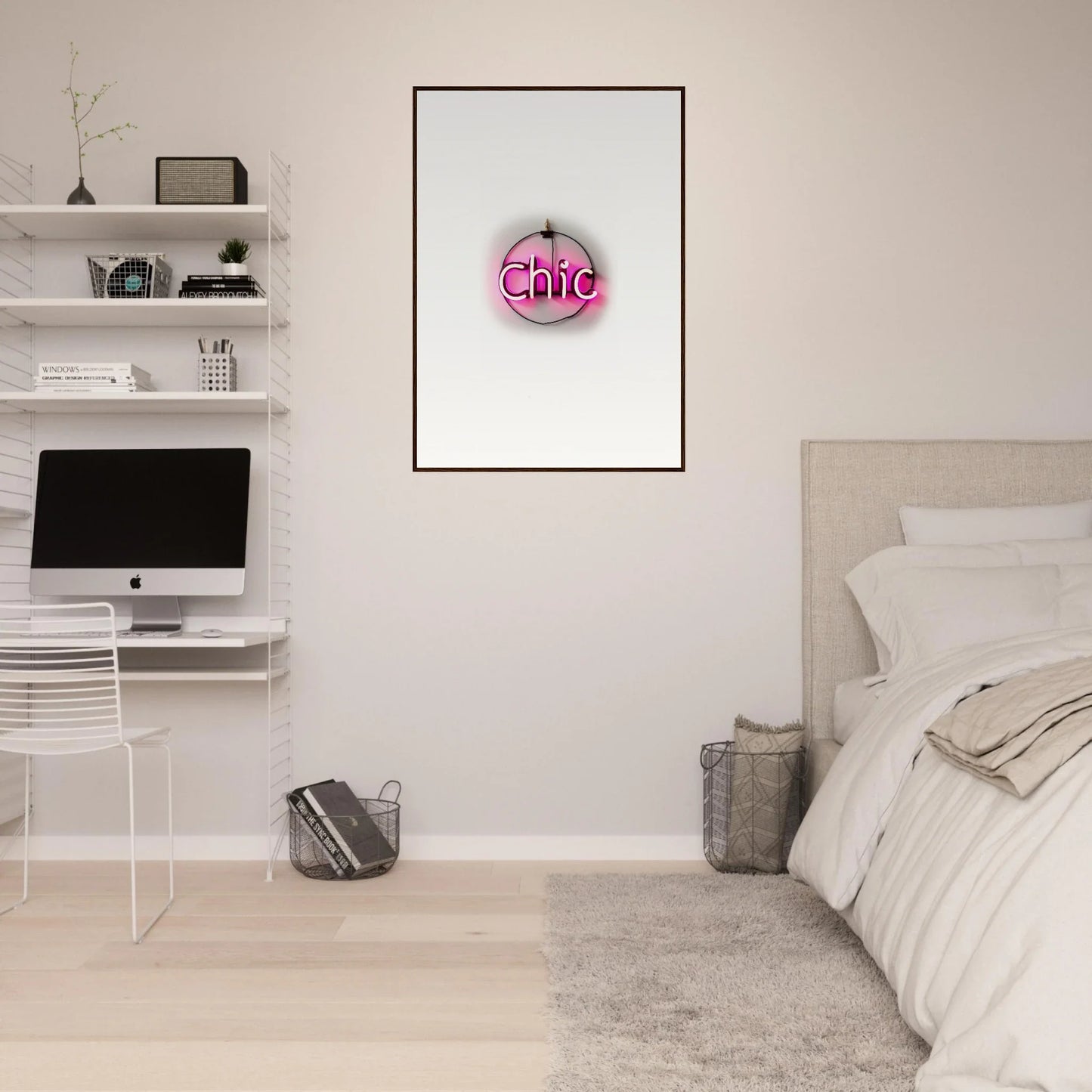 Framed wall art featuring a pink circle with Cute, perfect for room decor, Espress Plaissant