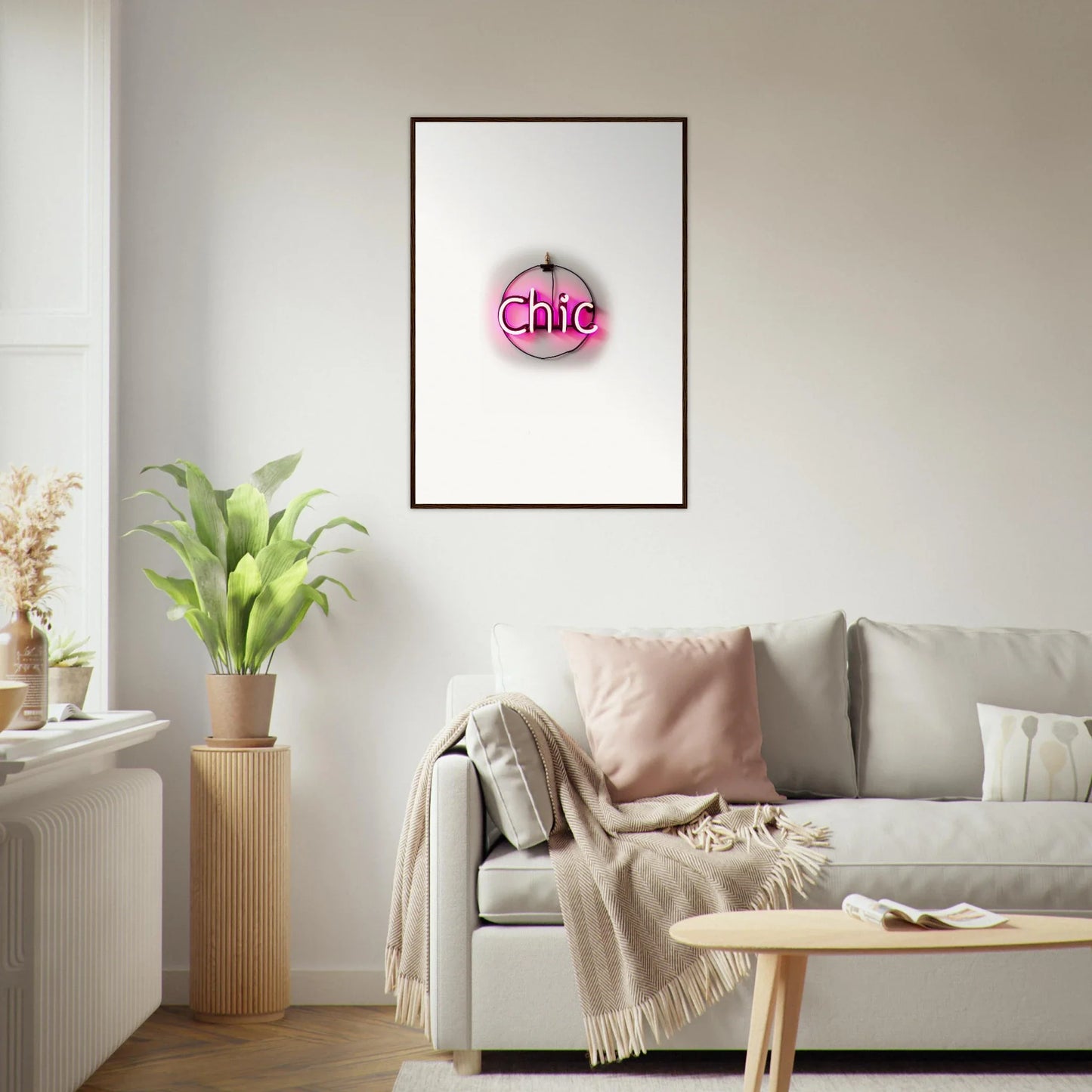 Framed wall art featuring a pink circular Chic design for stylish room decor