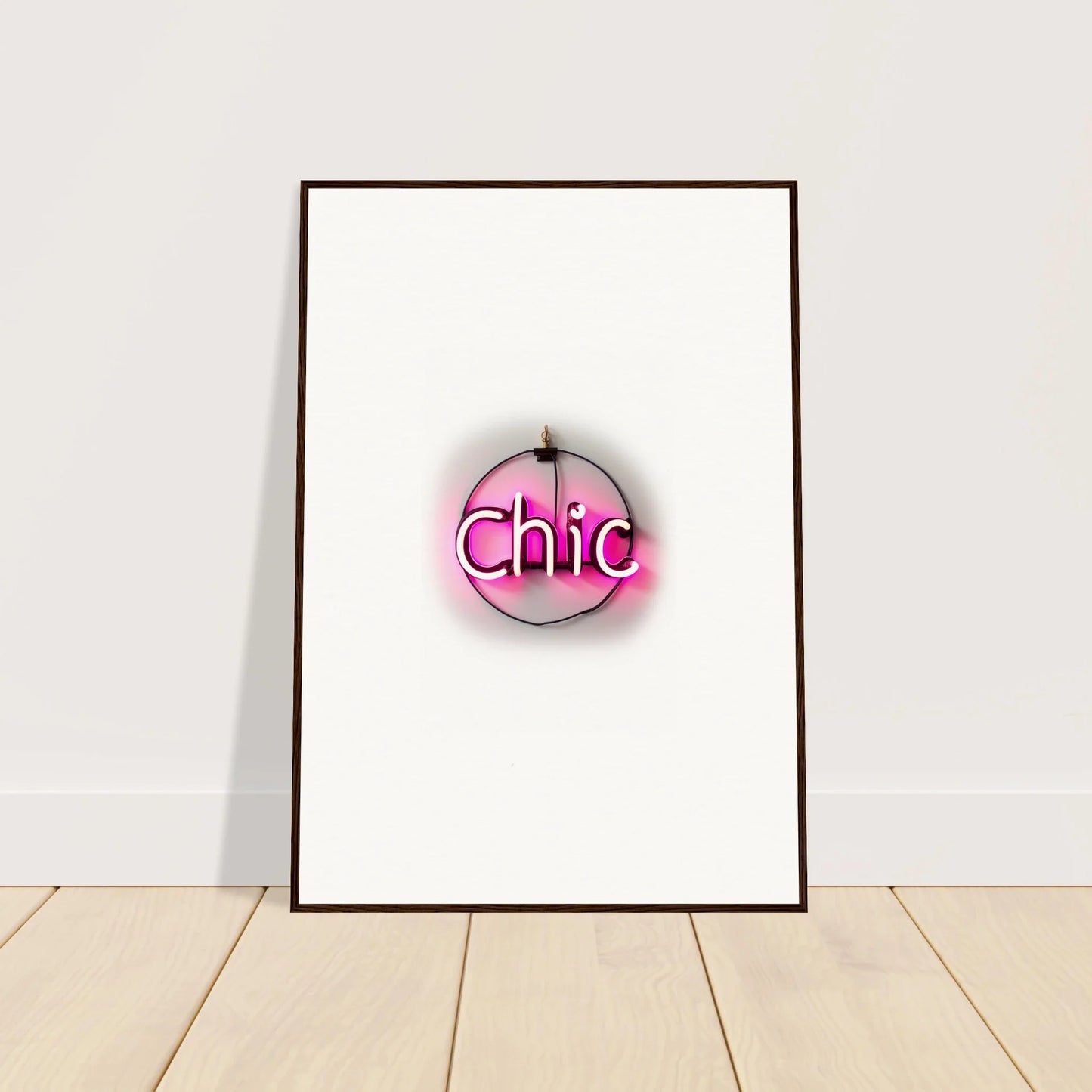 Framed wall art featuring pink neon Chic text, perfect for Esprs Plaissant room decor