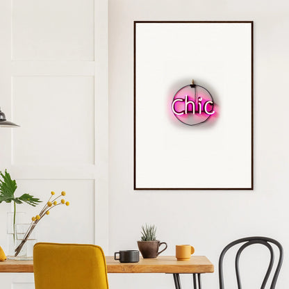 Framed wall art featuring a pink neon Chic sign, perfect for espress plaissant room decor