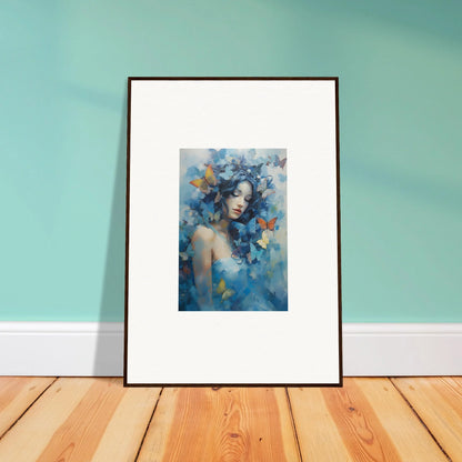 Framed wall art of a blue and yellow portrait for dreamy room decor