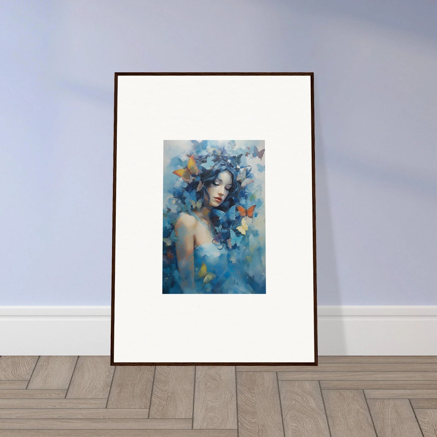 Framed wall art featuring blue tones and butterflies, perfect for dream rhapsody room decor