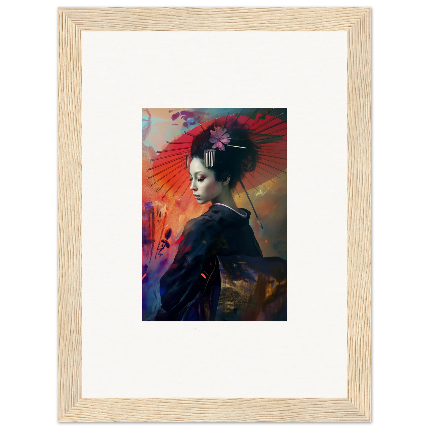 Framed wall art of a vibrant profile portrait in Silken Realm for stylish room decor