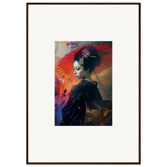 Framed wall art featuring a profile portrait in a vibrant silken realm background