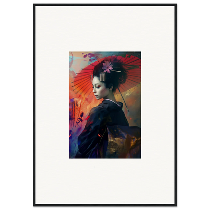 Framed wall art of a figure with elaborate hair in a vibrant Silken Realm background