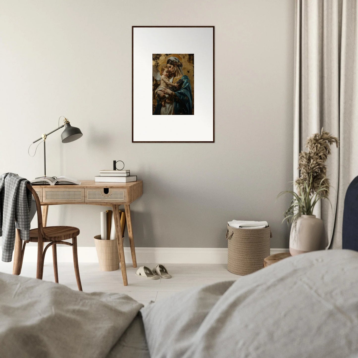 Framed wall art of a romantic couple embracing, perfect for room decor with metallic lullabies