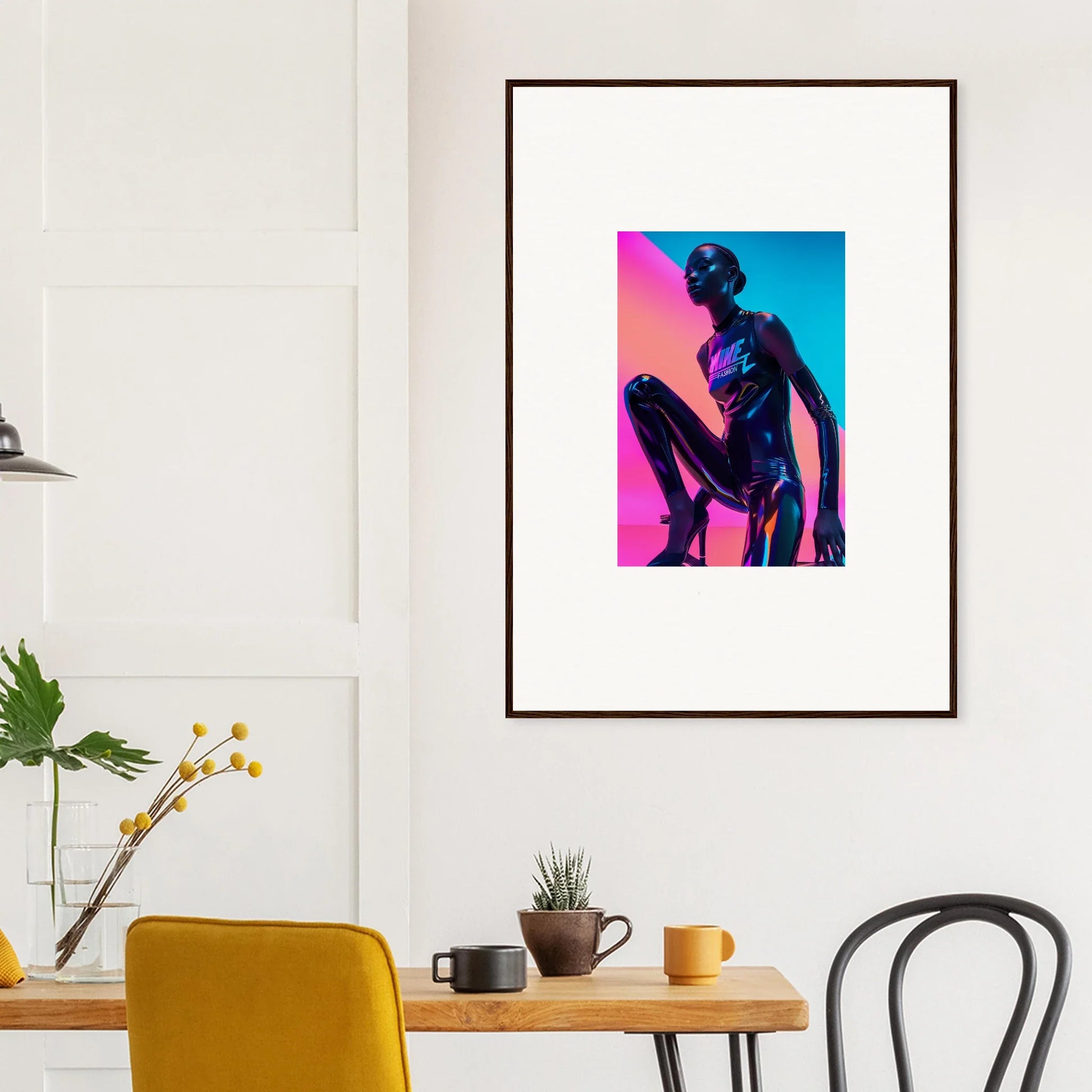 Framed wall art featuring a silhouetted figure in a Neon Symphony design for room decor