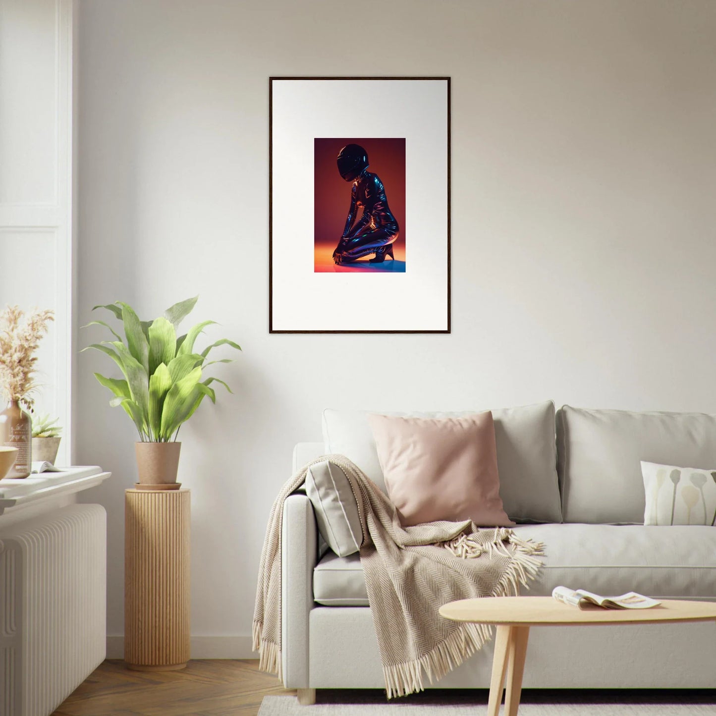 Framed wall art of a silhouetted figure against a reddish background for Night Oracle room decor