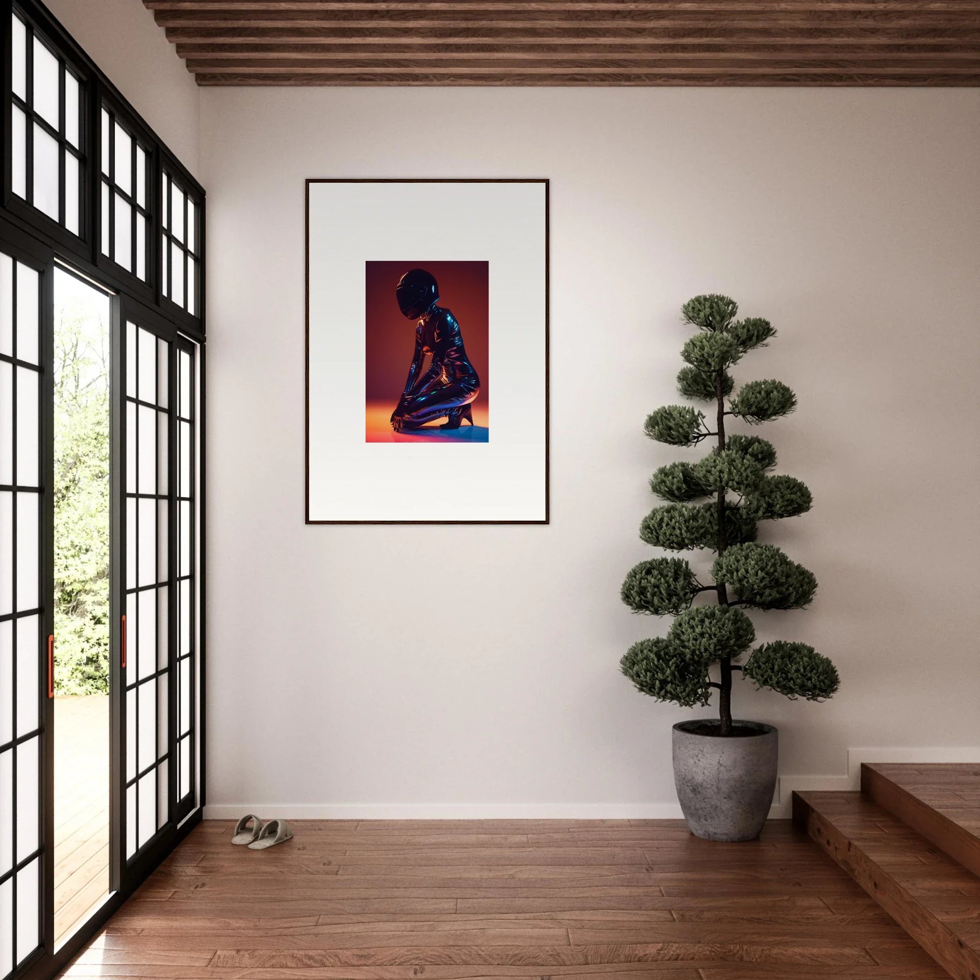 Framed wall art of a silhouetted figure, vibrant night oracle room decor