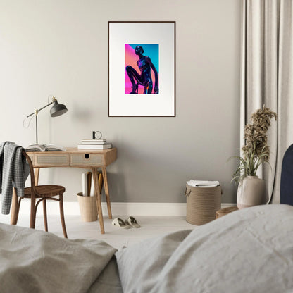 Framed wall art of silhouetted figure in Neon Symphony colors for vibrant room decor