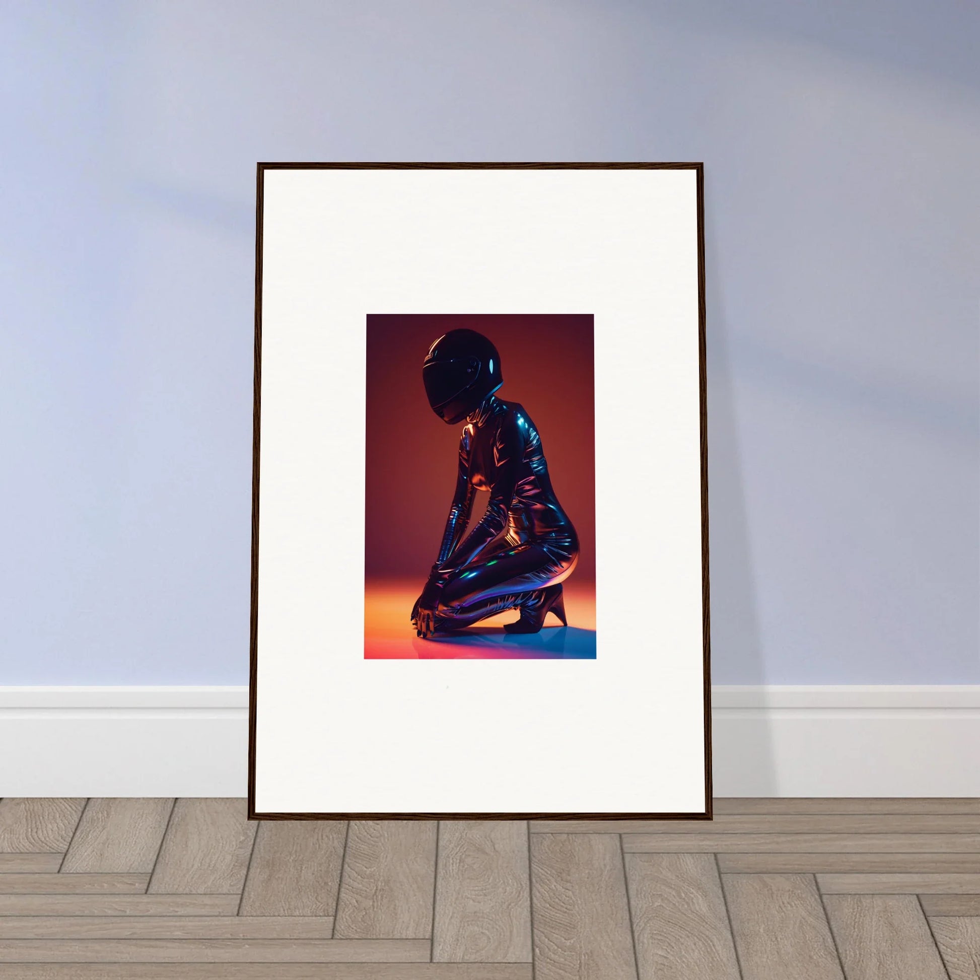 Framed wall art featuring a silhouetted figure on a reddish background for Night Oracle room decor