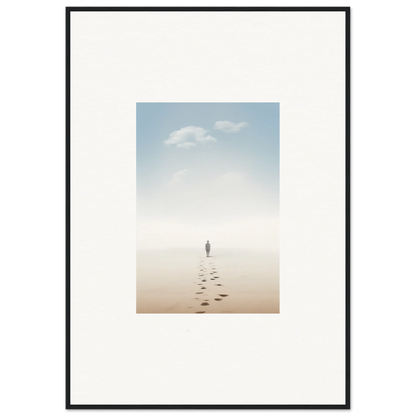 Framed wall art of a solitary figure on a misty beach capturing entwined nostalgia