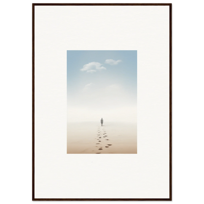 Framed wall art of a solitary figure on a misty beach, evoking entwined nostalgia