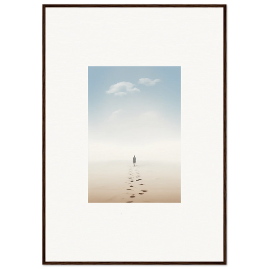 Framed wall art of a solitary figure on a misty beach, evoking entwined nostalgia