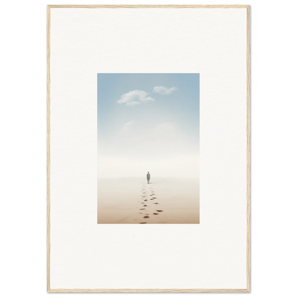 Framed wall art of a figure on a misty beach embodies entwined nostalgia for room decor