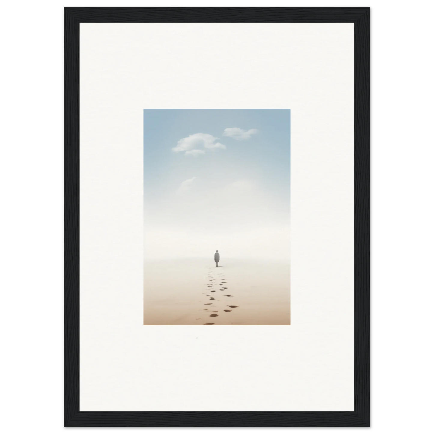 Framed wall art featuring a solitary figure on a misty beach, entwined nostalgia for room decor