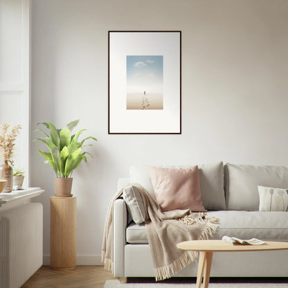 Framed wall art of a figure on a beach, embodying entwined nostalgia for room decor