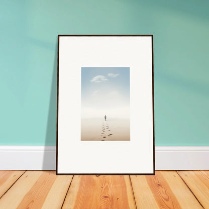 Framed wall art of a solitary figure on a beach evokes entwined nostalgia in room decor