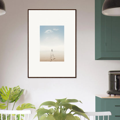 Framed wall art of a solitary figure on a beach, capturing entwined nostalgia in room decor