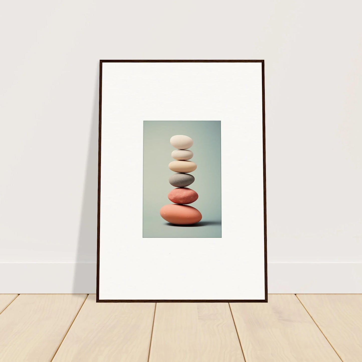 Framed wall art of colorful balanced stones for unique room decor and canvas prints