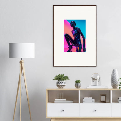 Framed wall art of a stylized human figure in Neon Symphony colors for vibrant room decor