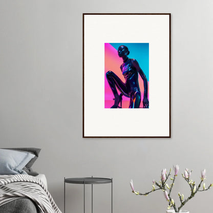 Framed wall art of a human silhouette in vibrant pink and blue for Neon Symphony room decor