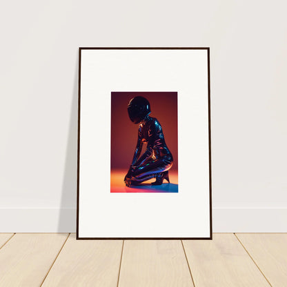 Stylized metallic blue humanoid figure wall art for unique room decor, Night Oracle design