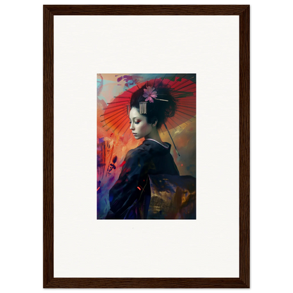 Framed wall art of a portrait in the Infinite Silken Realm, vibrant room decor