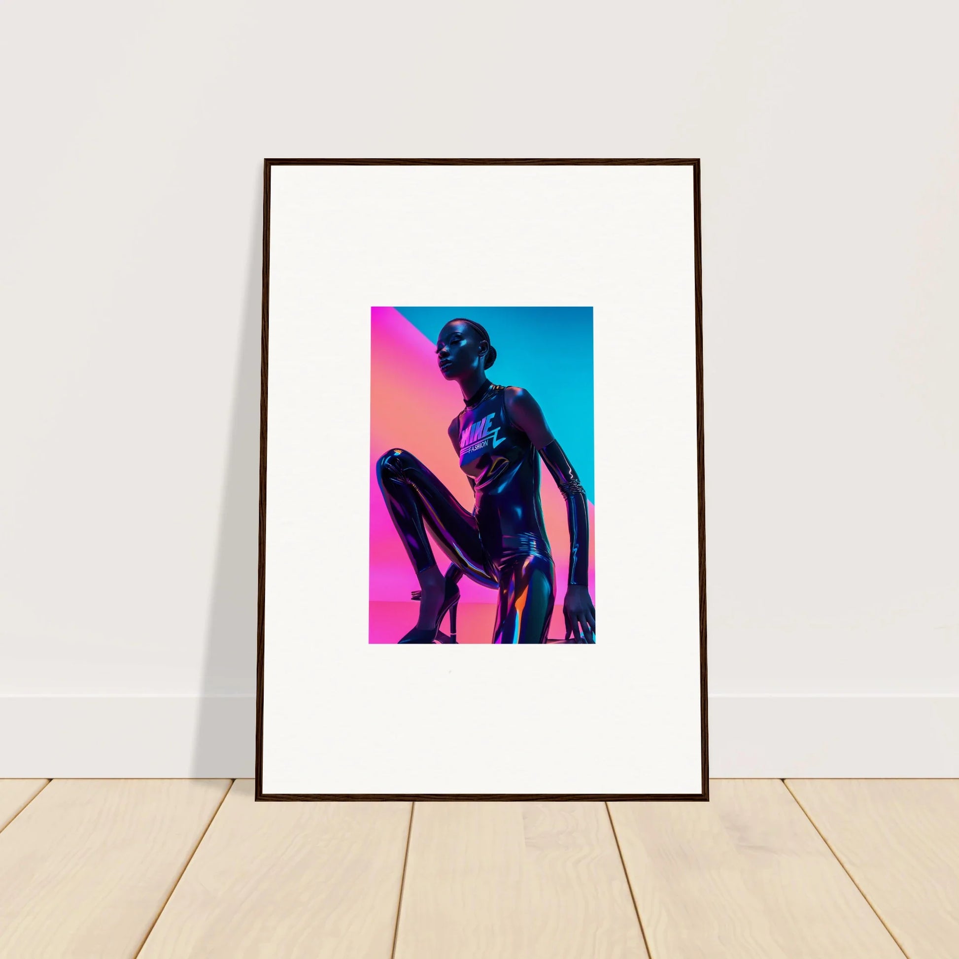 Framed wall art of a stylized silhouette in Neon Symphony room decor design