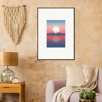 Framed wall art of a sunset cityscape for elegant room decor, Eloquent Dusk Memento