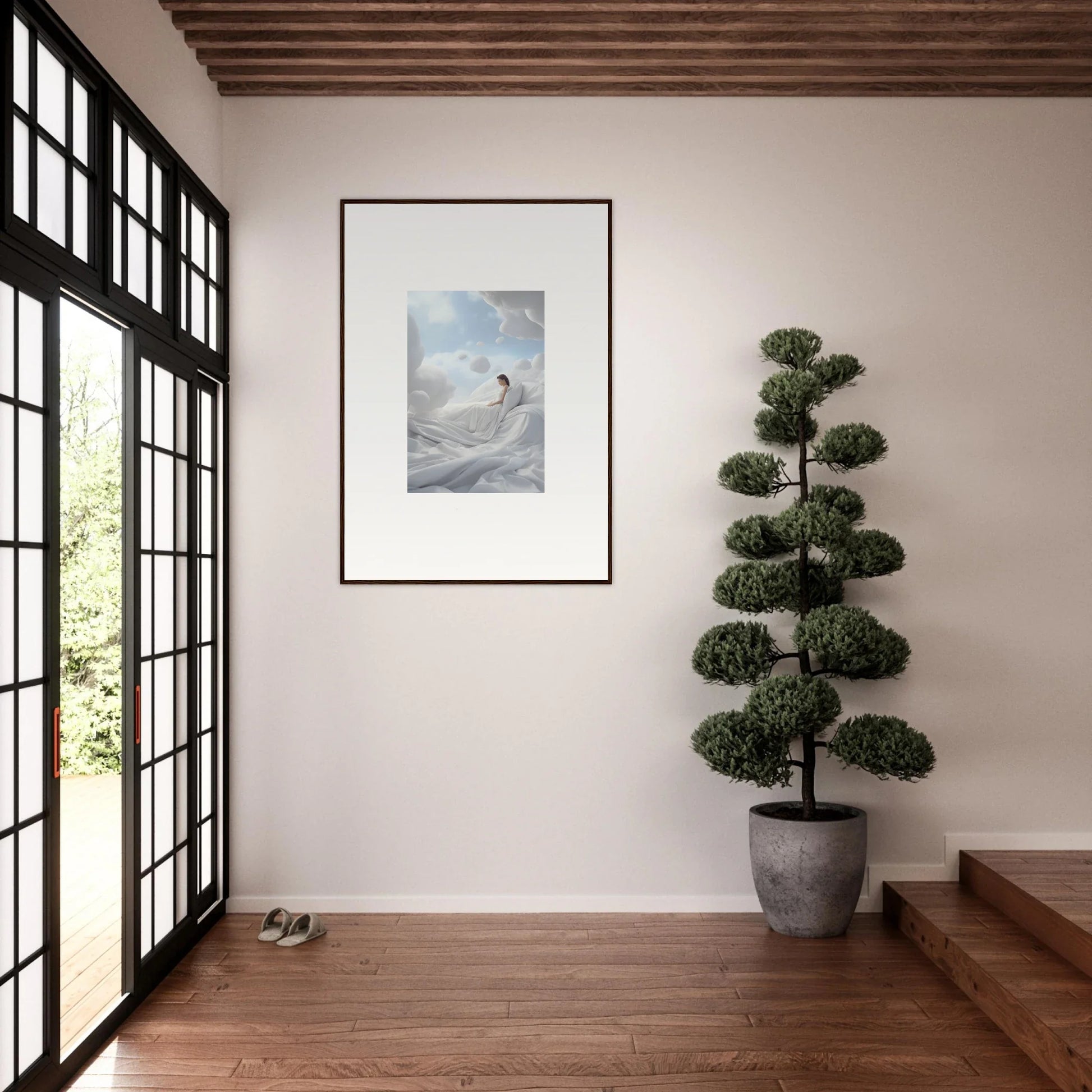 Framed wall art of a surfer riding a wave, perfect for cotton dream room decor