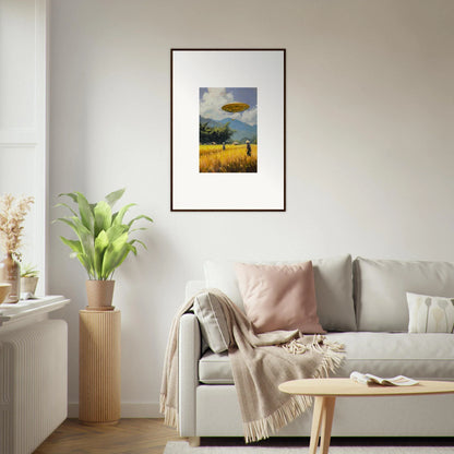 Surreal Framed Wall Art featuring Circles Kabuki in a Yellow Field Landscape