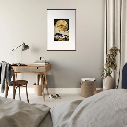 Framed wall art of a surreal landscape with a giant eye, perfect for Golden Serenade decor