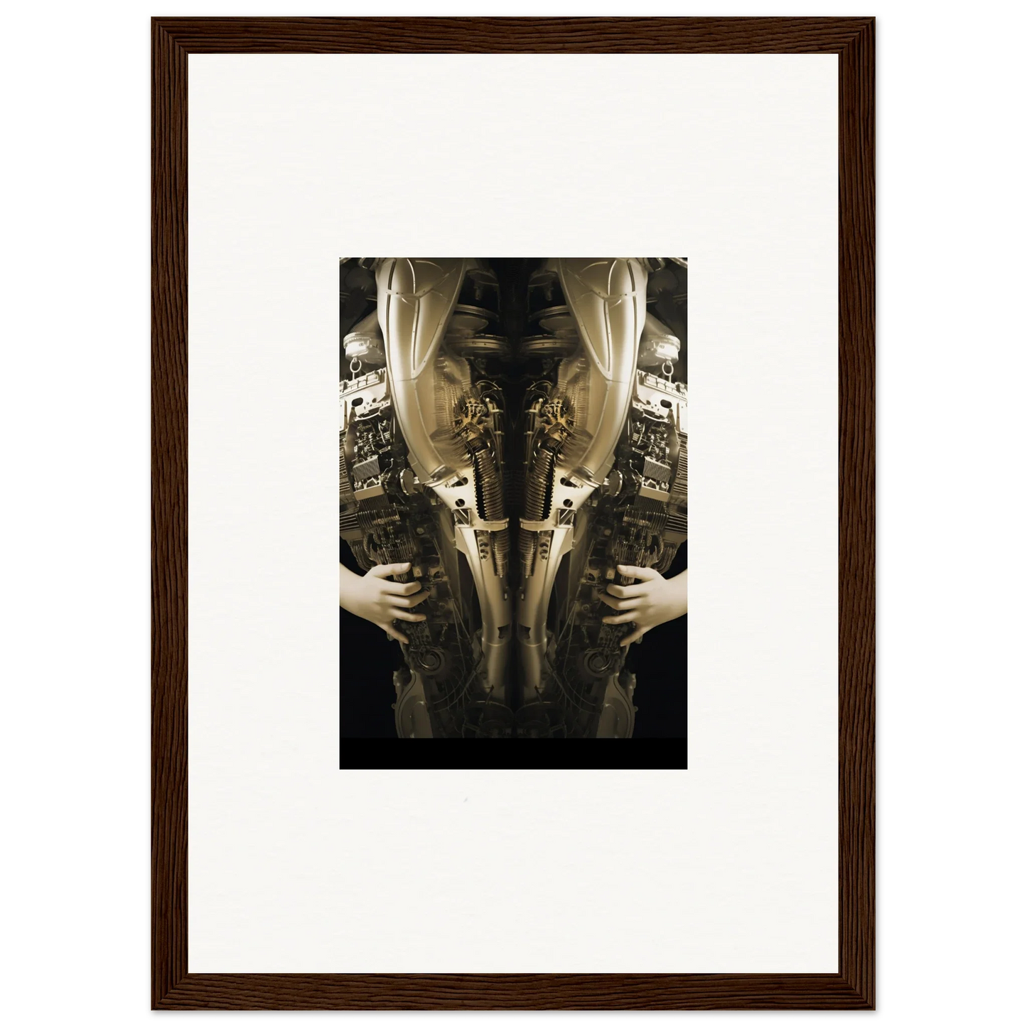 Framed wall art of a mirrored torso demonstrates elegance quandary for stylish room decor