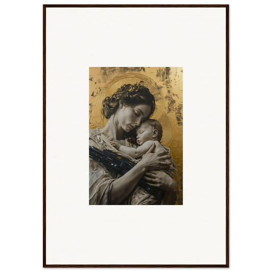 Framed wall art of a woman and infant on a golden background for Delta Redux room decor