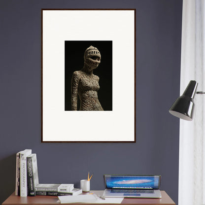 Framed wall art featuring a textured sculpture figure for unique room decor