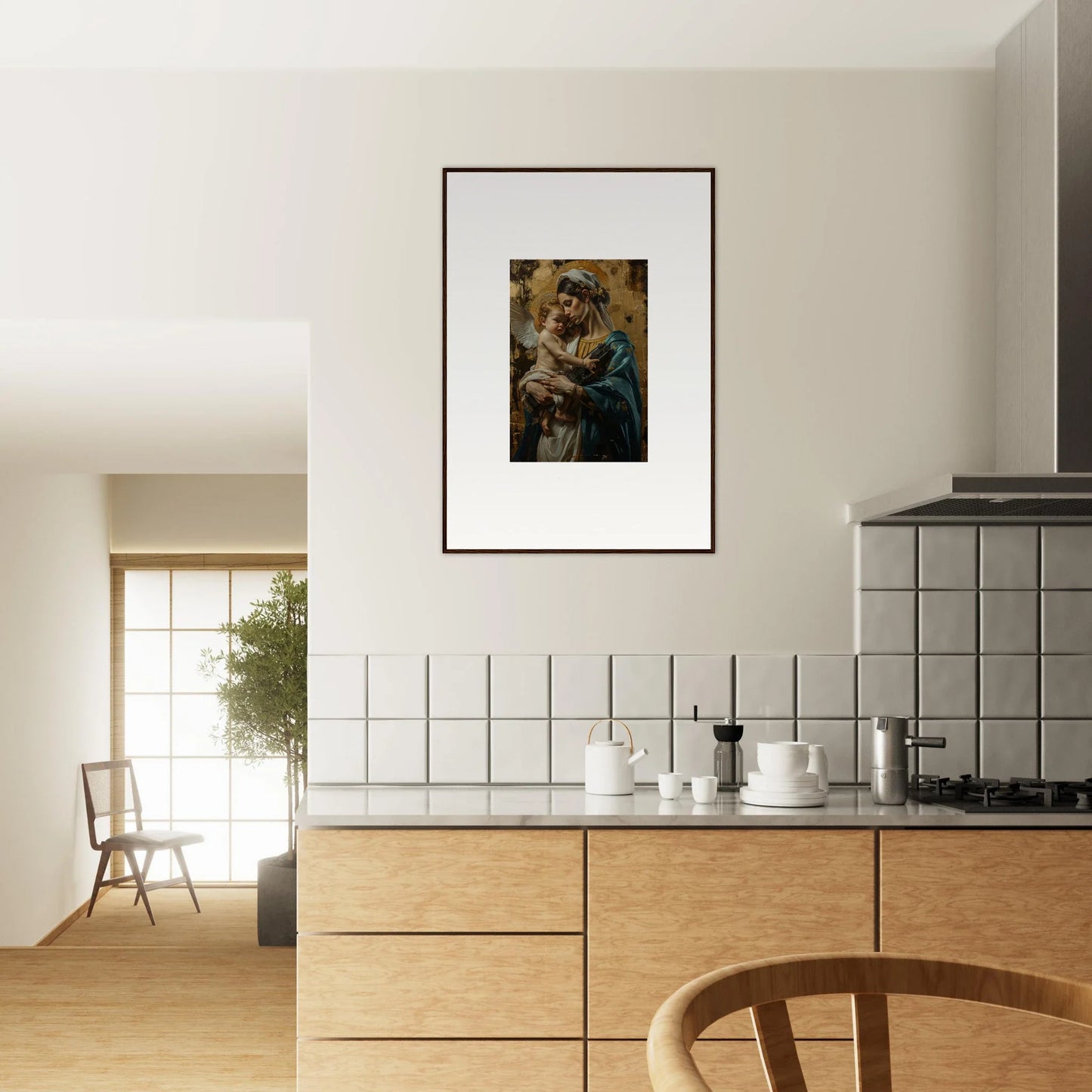 Framed wall art of two figures in classical style, ideal for room decor with metallic lullabies