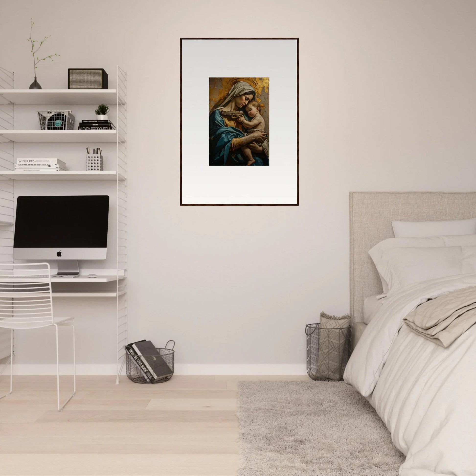 Framed wall art of embracing figures for romantic room decor in Saints Harmony theme