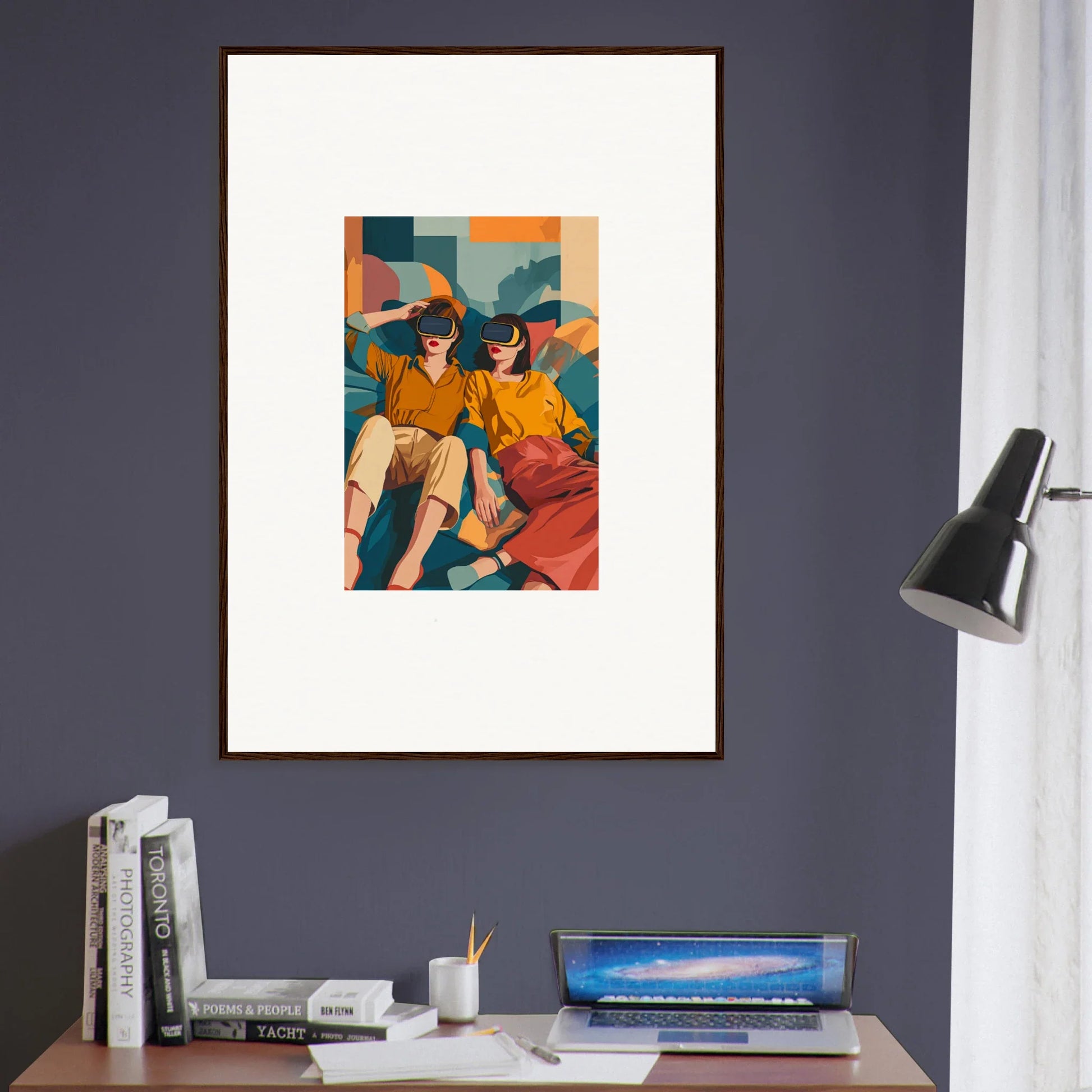 Colorful abstract framed wall art of two figures for unique room decor, Matrix Enigma