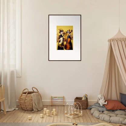 Framed wall art featuring musicians on string instruments for vibrant room decor