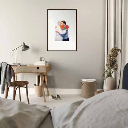 Framed wall art of two people embracing, perfect for room decor or canvas prints