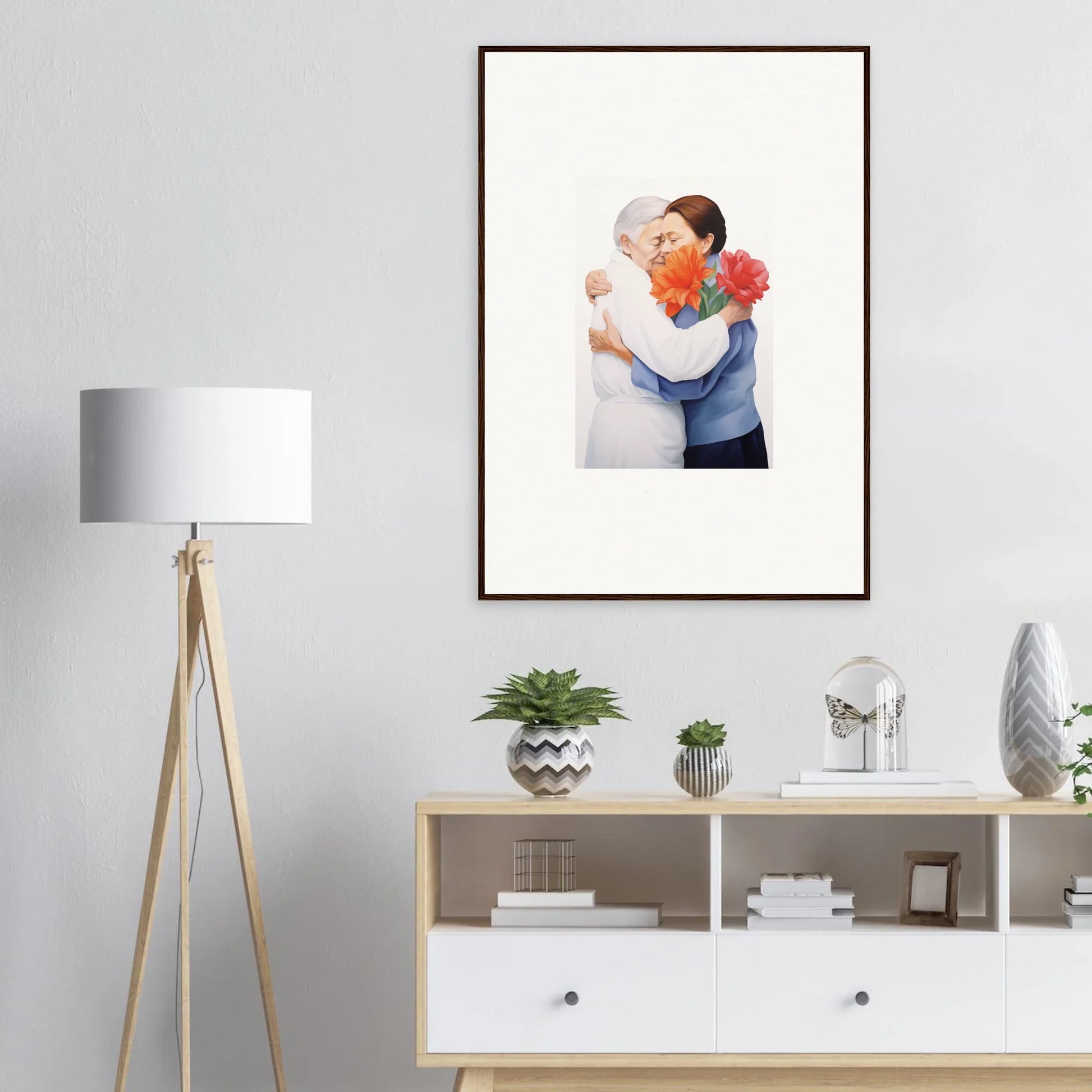 Framed wall art of two people embracing for beautiful room decor in Lily-Wrapped Dreams