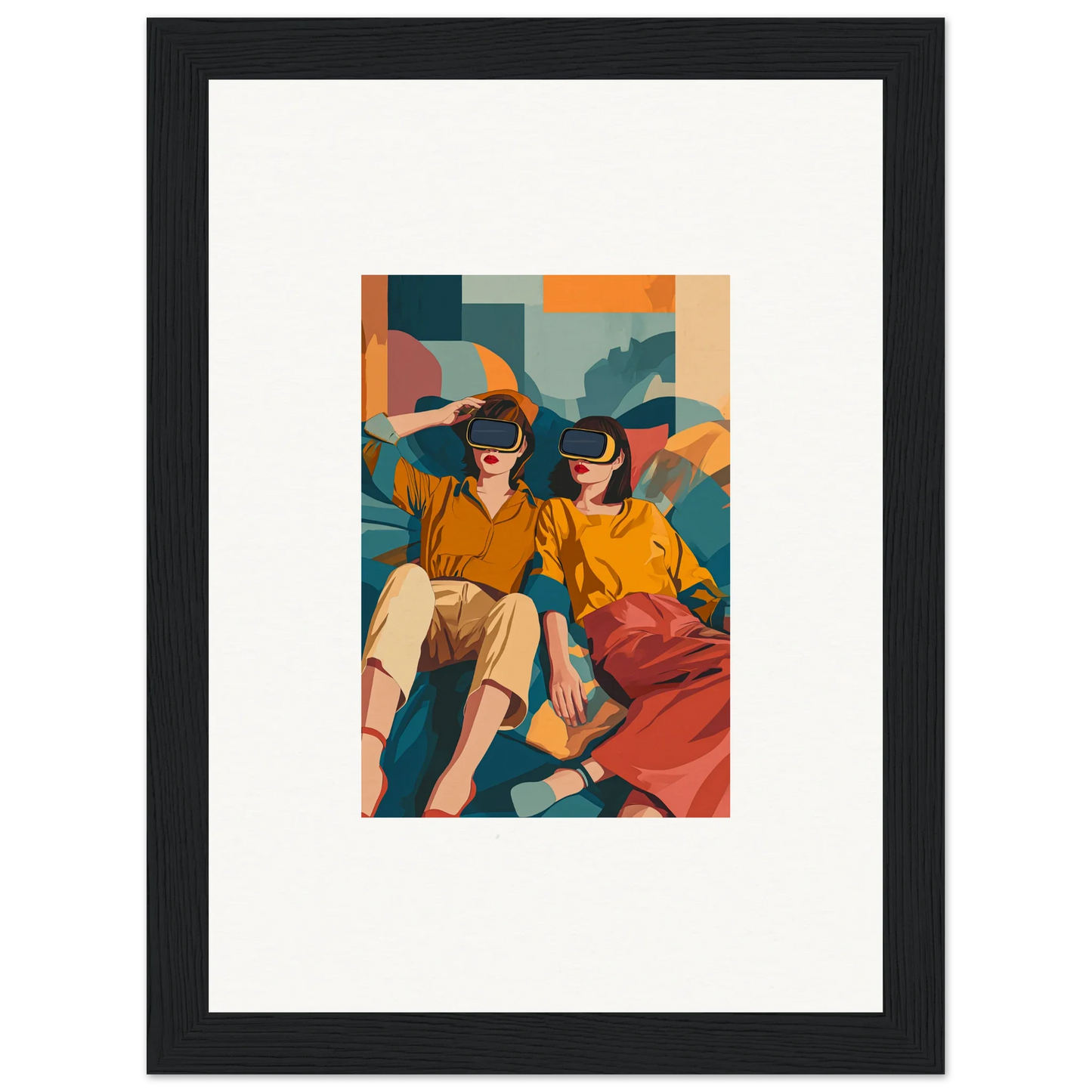 Framed wall art featuring two colorful figures in sunglasses, perfect for room decor