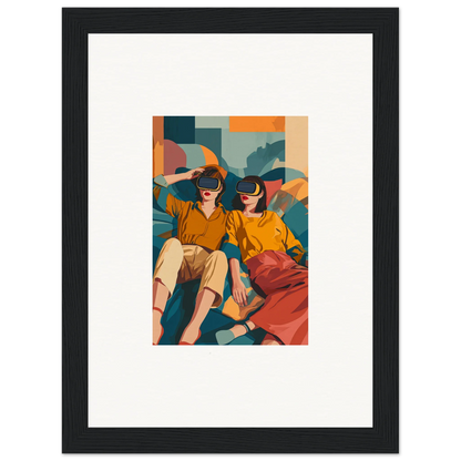 Framed wall art featuring two colorful figures in sunglasses, perfect for room decor