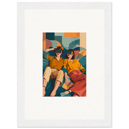 Framed wall art of two stylish figures in retro fashion, perfect for room decor