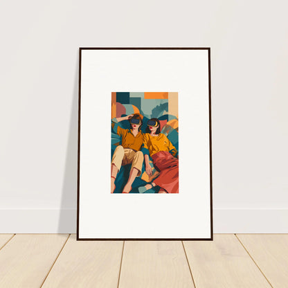 Framed wall art of abstract figures in colorful surroundings for stylish room decor