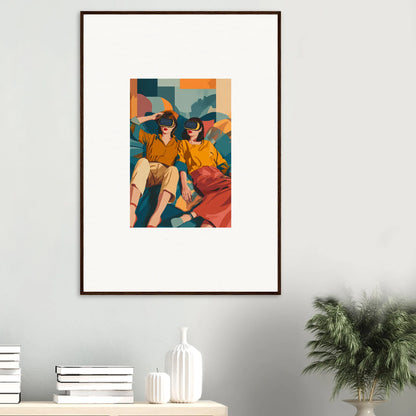 Framed wall art of two figures in yellow shirts for stylish room decor, Matrix Enigma