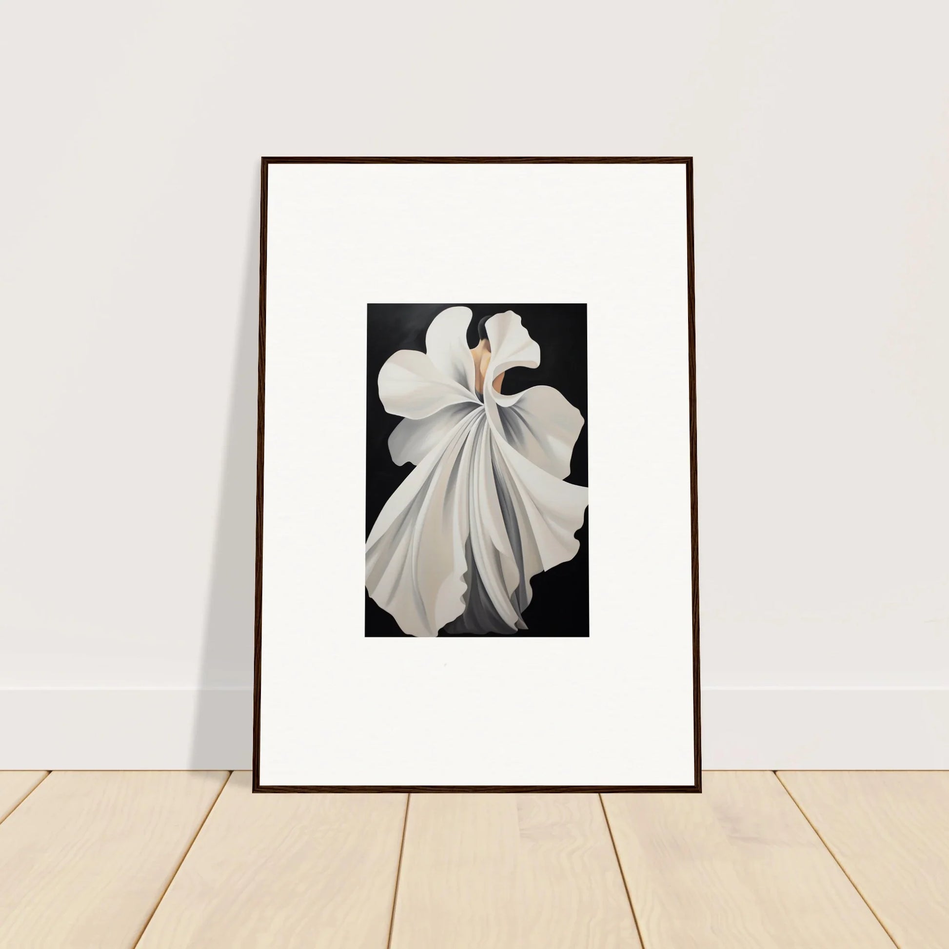 Framed wall art of a white orchid on dark background for elegant room decor